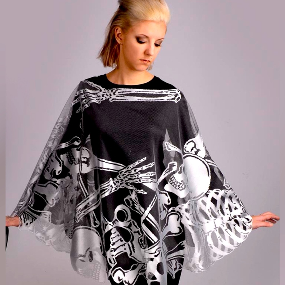 NWT Spooky Season Skeleton Bones Lace Poncho. 58 x 58